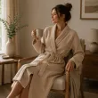 Вафлен халат за баня Carmel мляко с кафе - 100% памук ⭐ Избери луксозни и супер попивни памучни вафлени халати за баня от Pamuk.bg!⭐Поръчайте още сега!  снимка 2