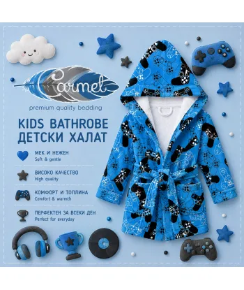 Детски халат за баня Геймър с качулка 100% памук⭐Дабълфейс⭐Избери модерни и попивни юношески халати за баня от Pamuk.bg!⭐Поръчайте сега! снимка 1