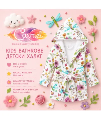 Юношески халат за баня Фея с качулка 100% памук отвътре⭐Дабълфейс⭐Избери модерни и попивни юношески халати за баня от Pamuk.bg!⭐Поръчайте сега! снимка 1